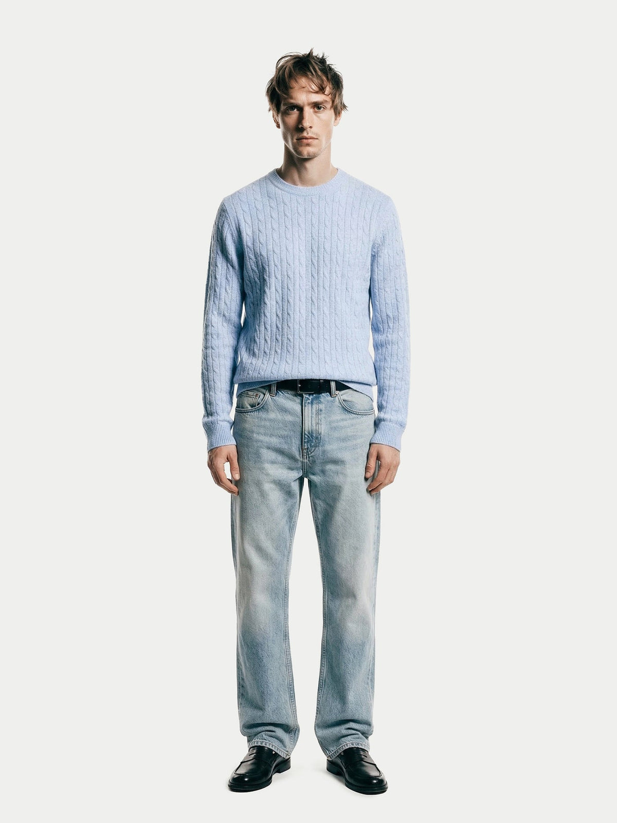 Cashmere Cable-knit Sweater — Muted Blue