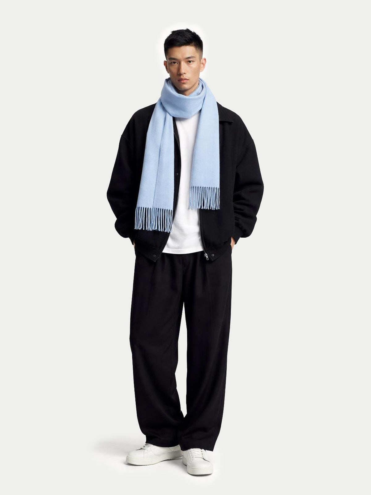 Cashmere Fringed Scarf — Muted Blue
