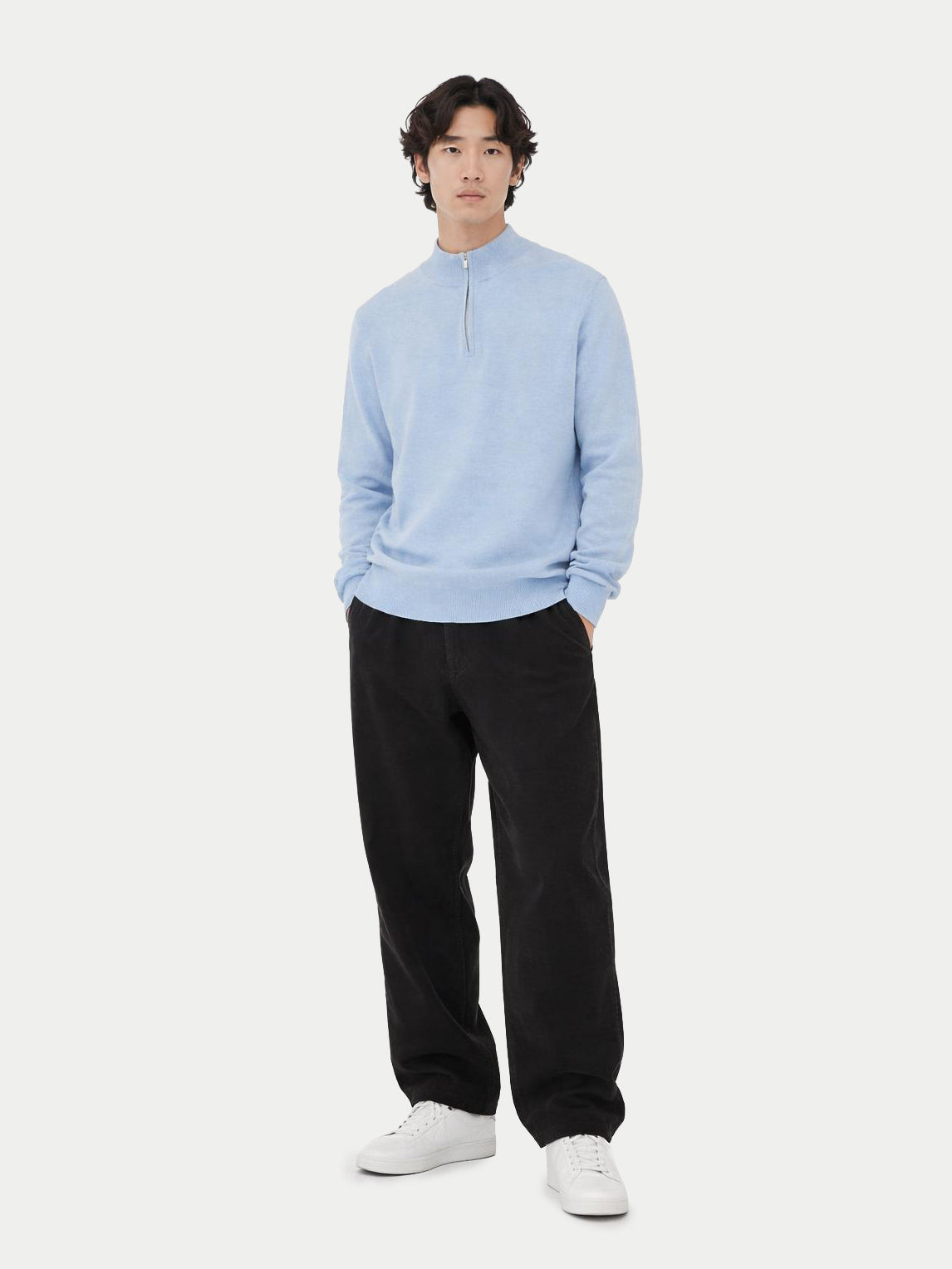Essential Half-zip Cashmere Sweater — Muted Blue