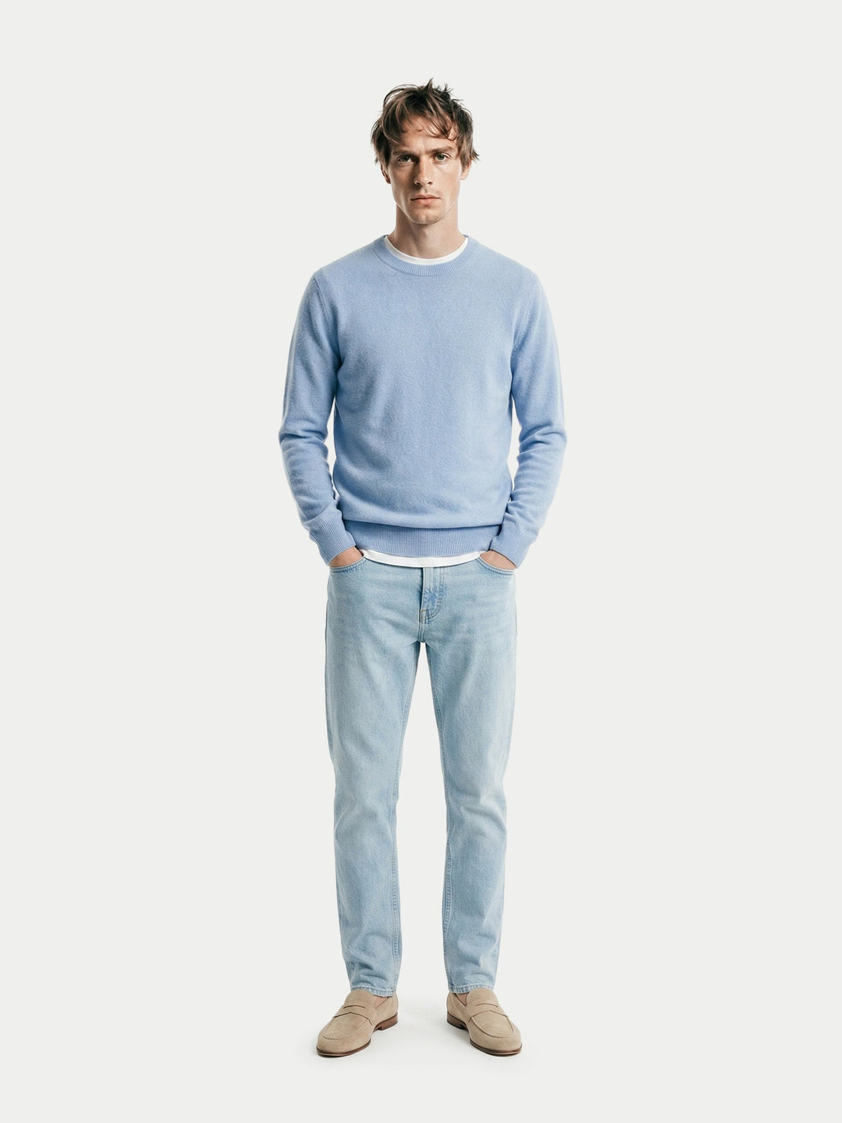 Timeless Crewneck Cashmere Sweater — Muted Blue