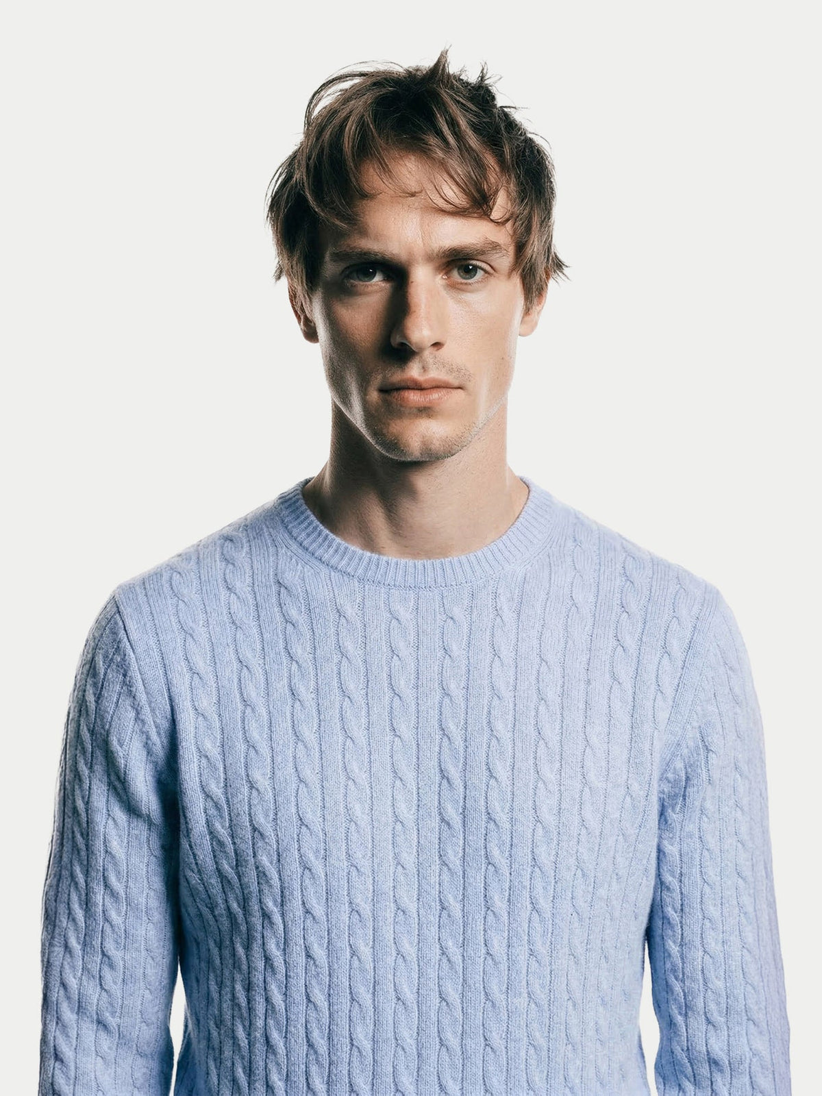 Cashmere Cable-knit Sweater — Muted Blue