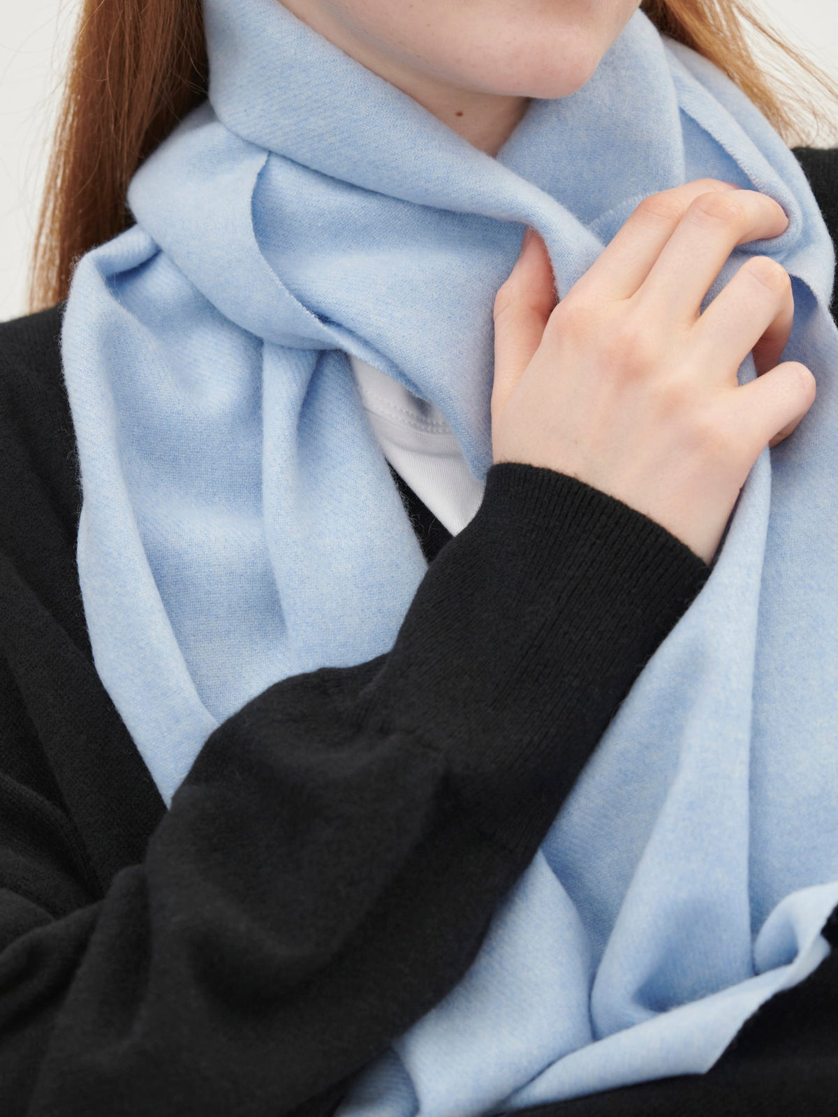 Cashmere Fringed Scarf — Muted Blue