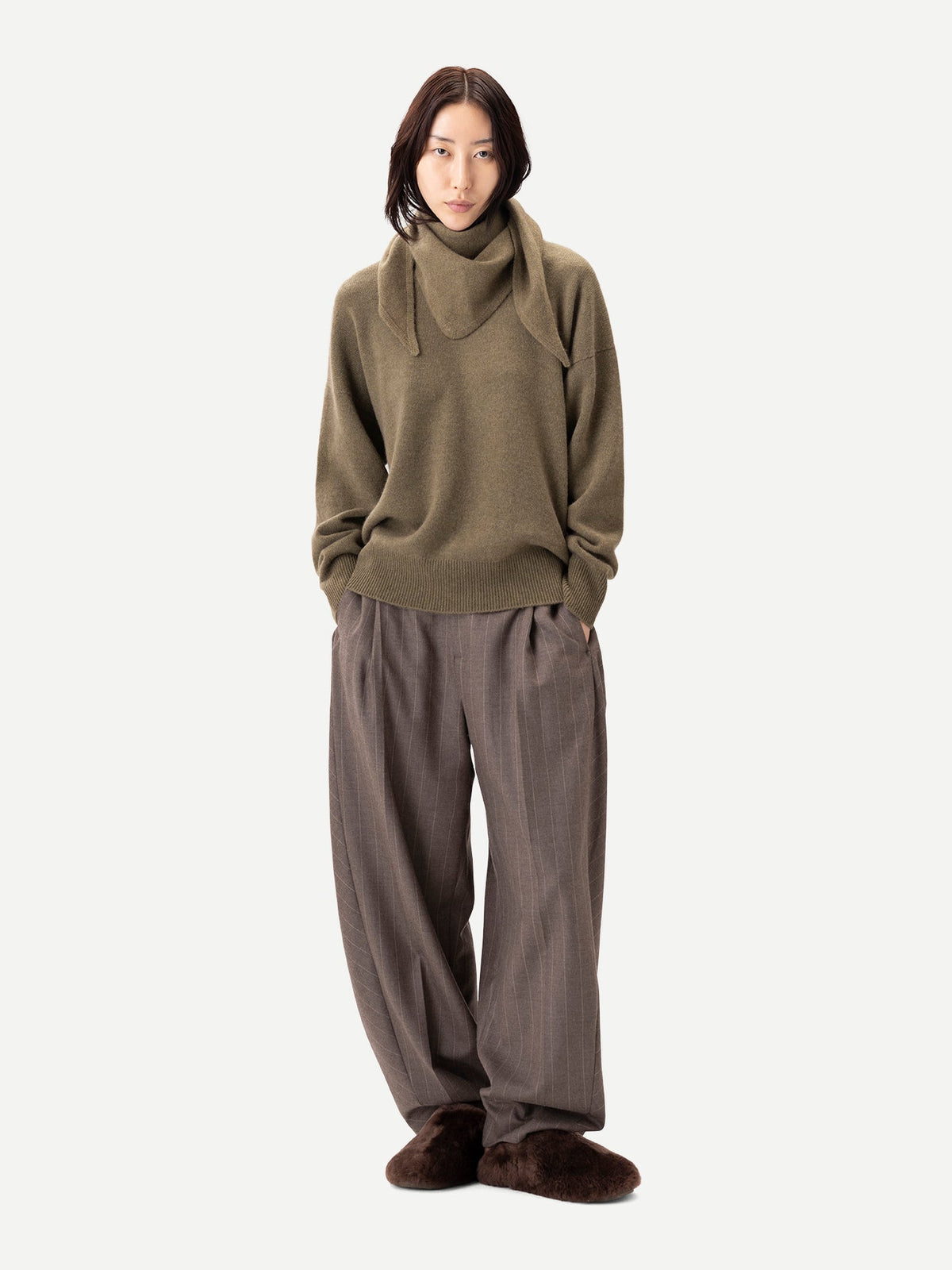 Triangular Cashmere Scarf — Muted Green