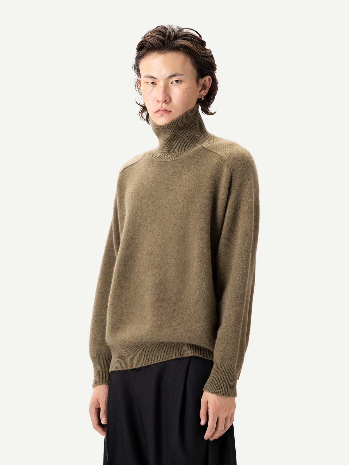 Unisex High-neck Cashmere Sweater — Muted Green