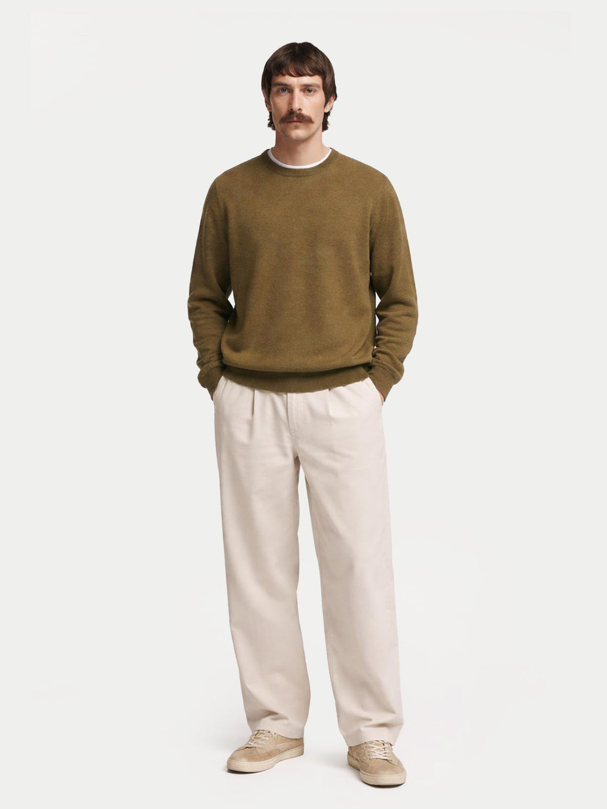 Essential Crewneck Cashmere Sweater — Muted Green