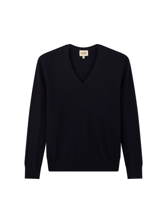 Timeless Cashmere V-neck Sweater — Navy