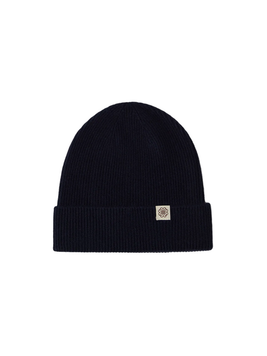 Cashmere Rib Knit Beanie — Navy