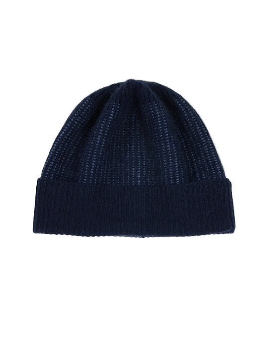 Cashmere Ribbed Knit Hat — Navy