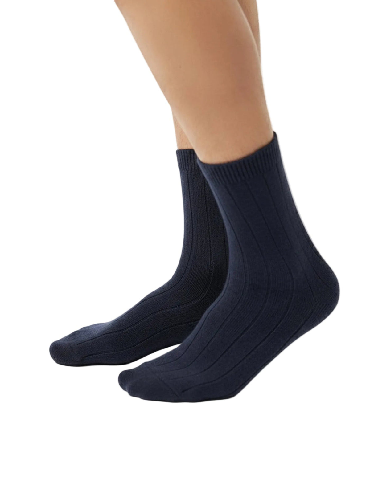 Unisex Cashmere Trim Knit Bed Socks — Navy