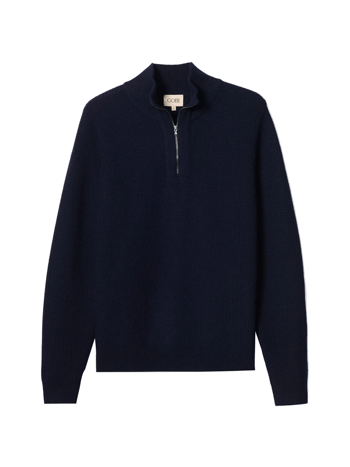 Men's Cashmere Waffle Knit Half-zip Sweater — Navy