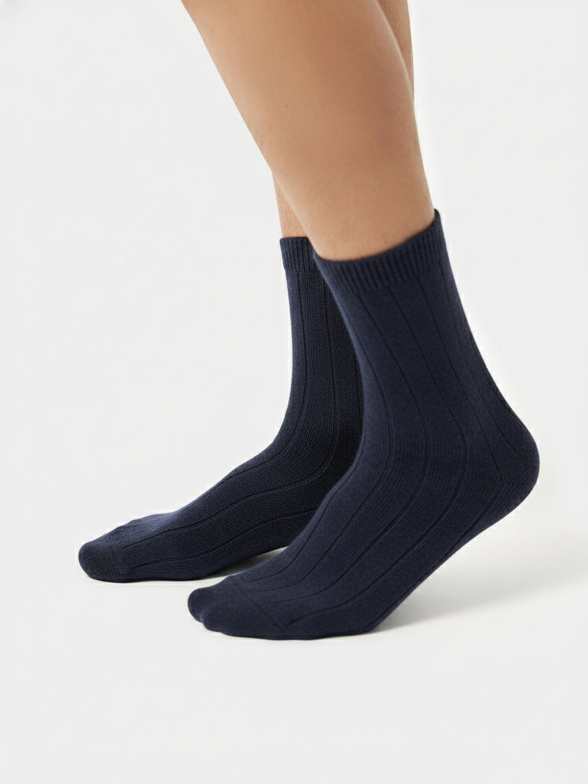 Unisex Cashmere Trim Knit Bed Socks — Navy