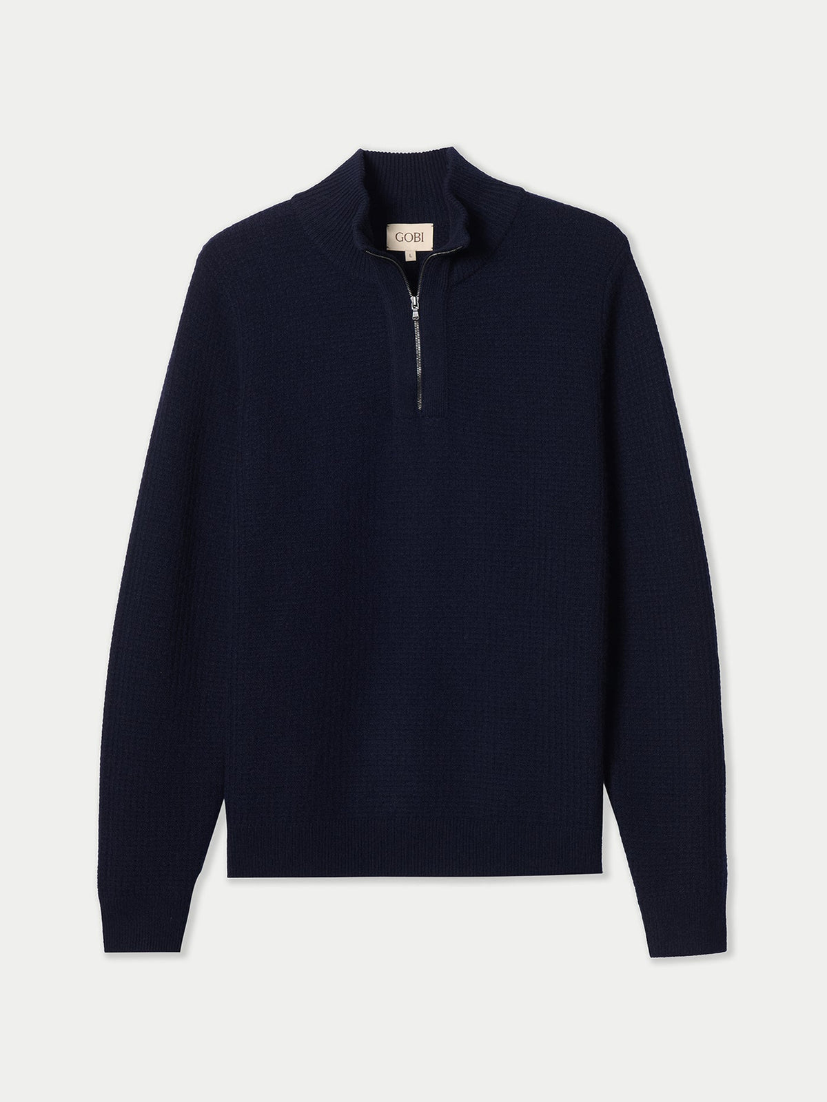Men's Cashmere Waffle Knit Half-zip Sweater — Navy