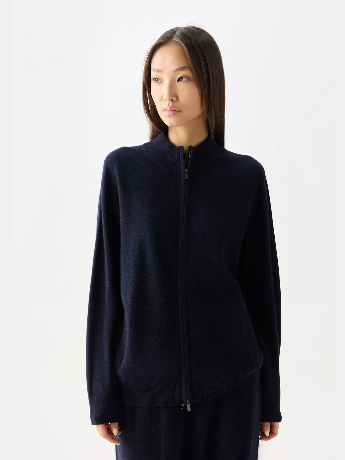 Timeless Cashmere Full-zip Cardigan — Navy