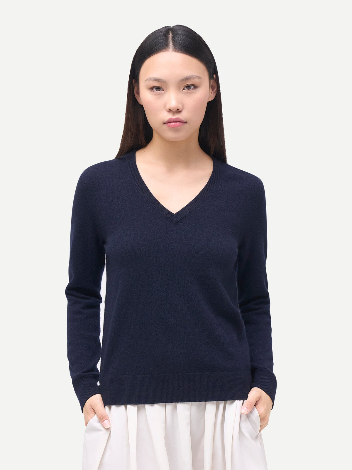 Timeless Cashmere V-neck Sweater — Navy