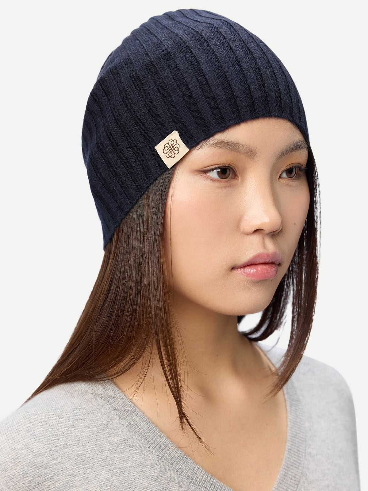 Cashmere Rib Knit Hat — Navy