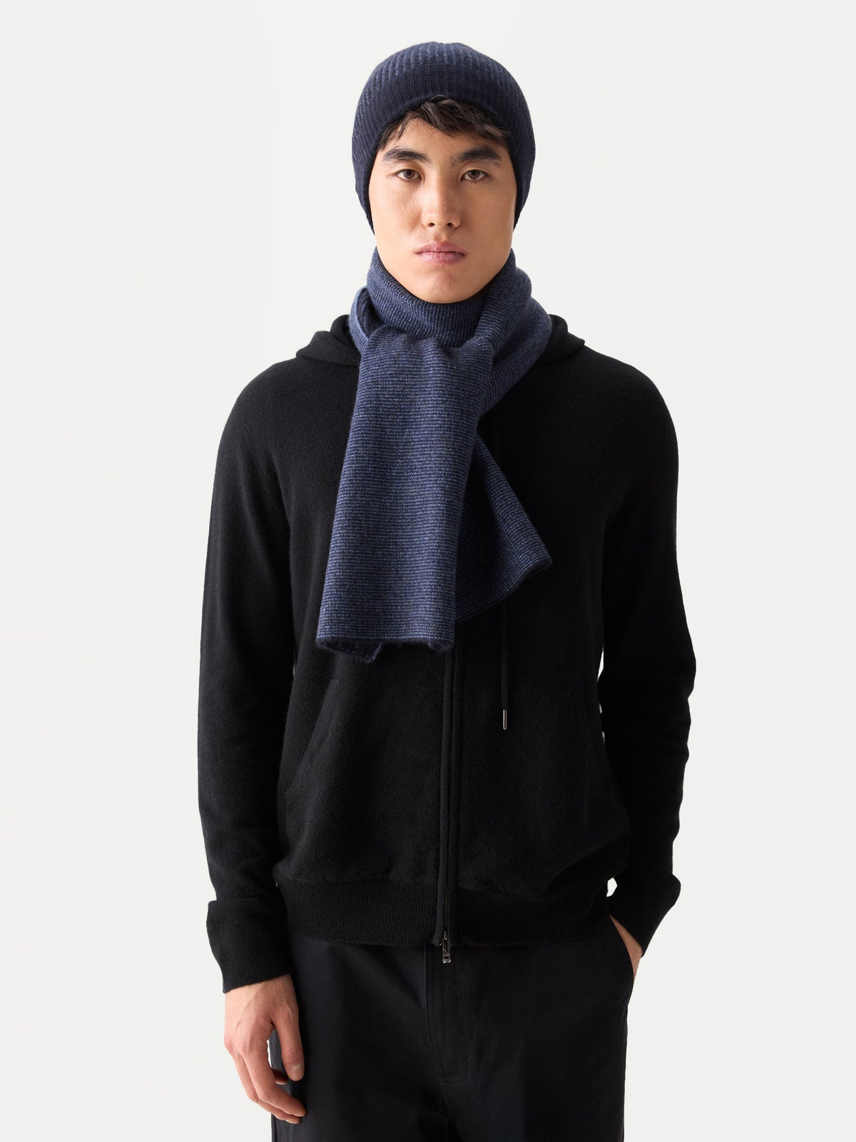 Cashmere Ribbed Knit Hat — Navy