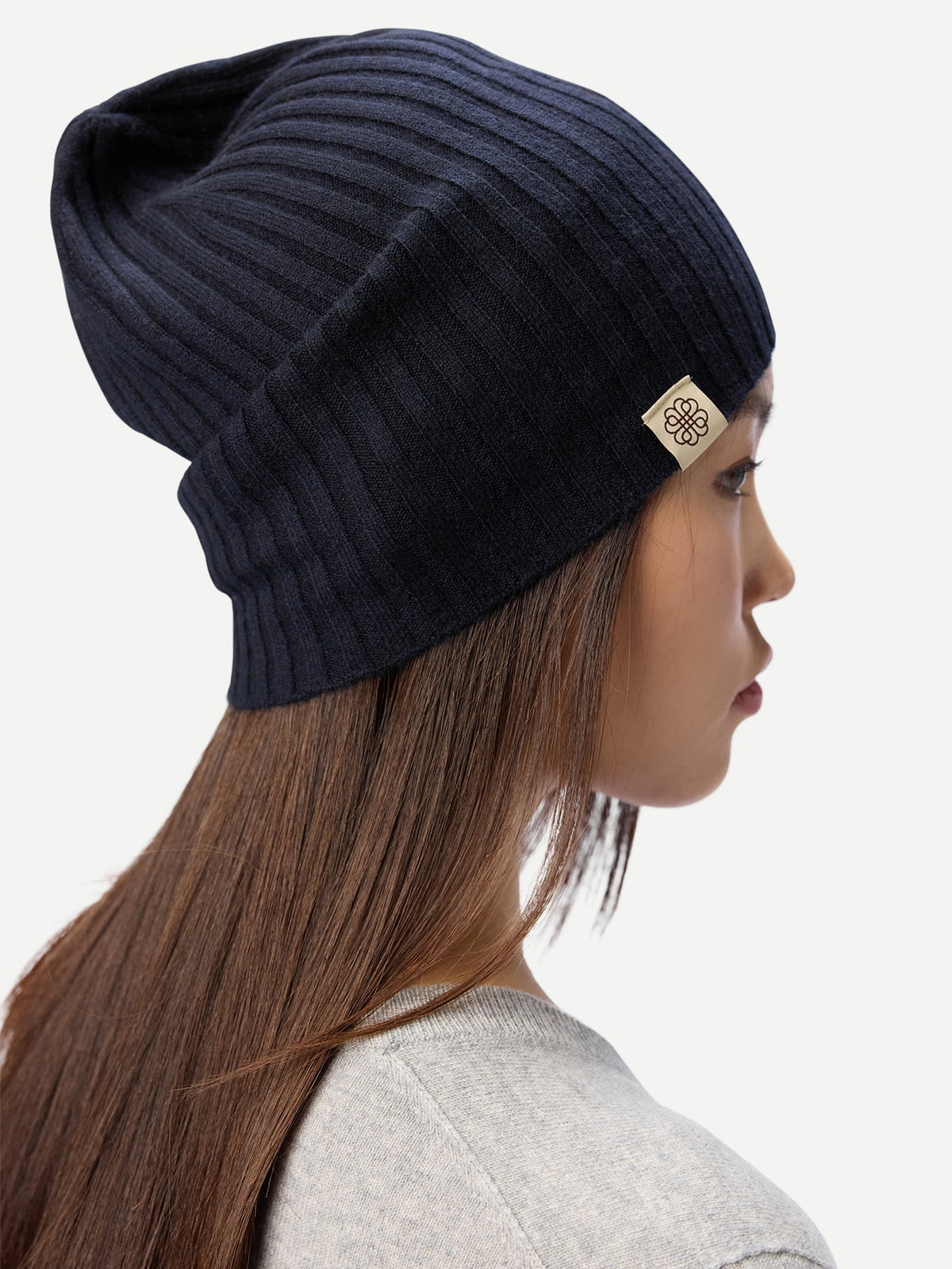 Cashmere Rib Knit Hat — Navy