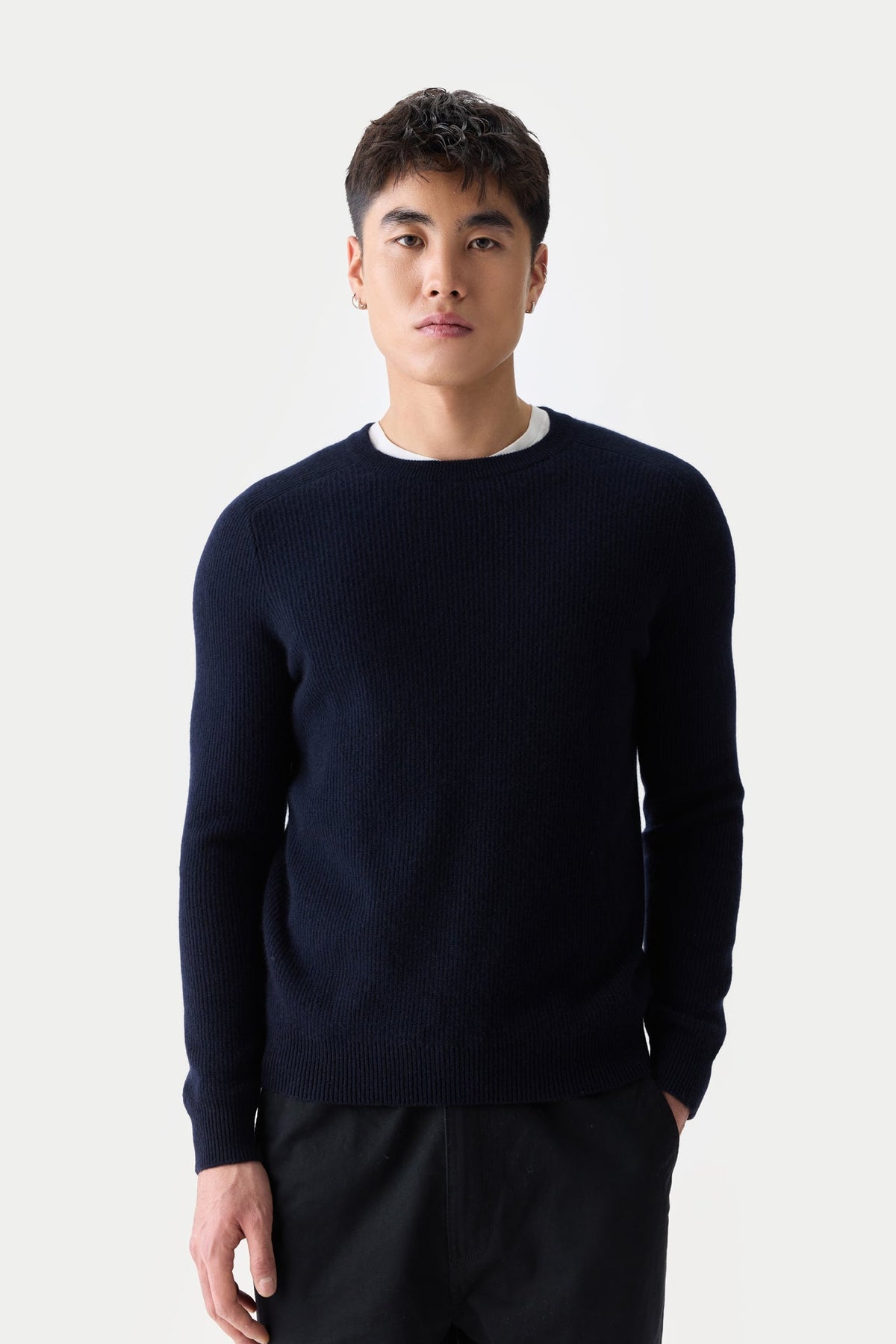 Men's Ribbed Cashmere Sweater — Navy