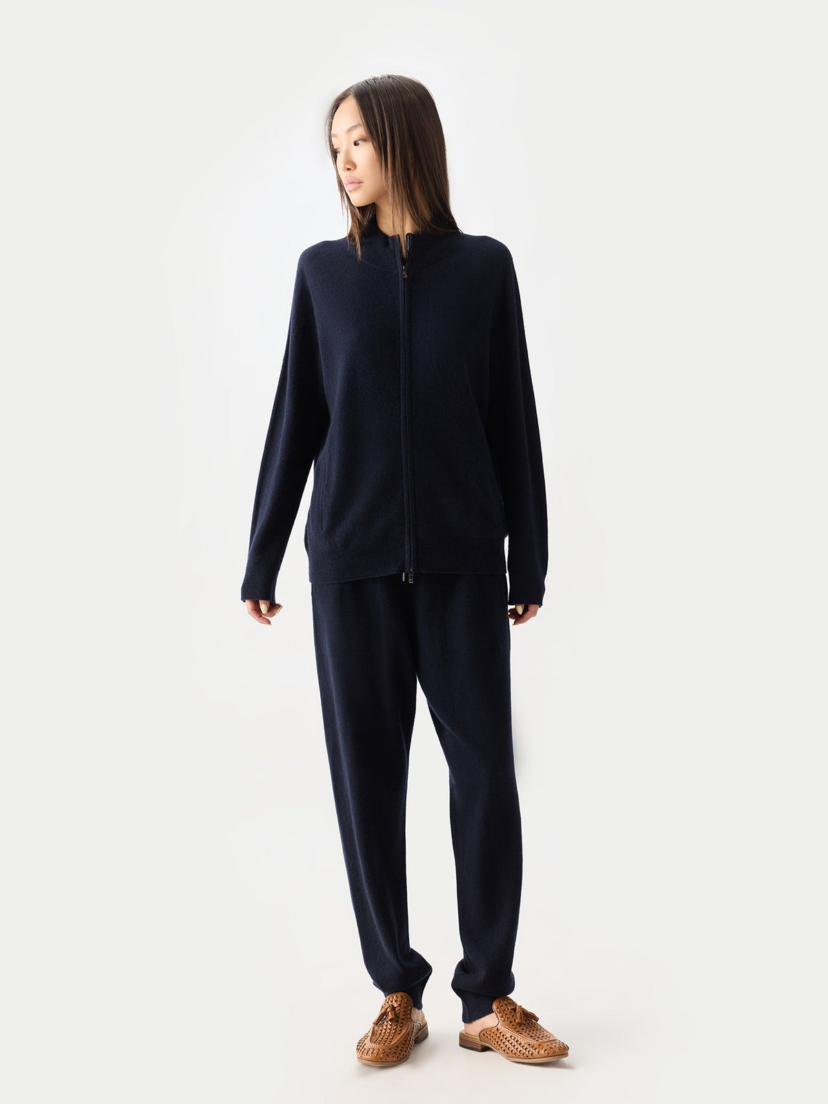 Timeless Cashmere Full-zip Cardigan — Navy