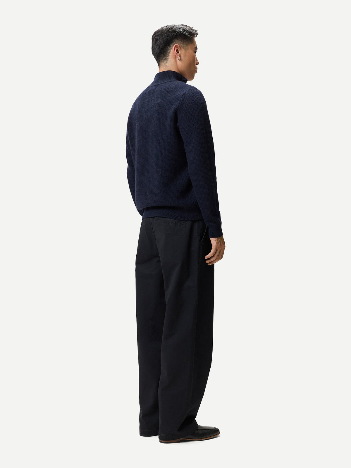 Men's Cashmere Waffle Knit Half-zip Sweater — Navy