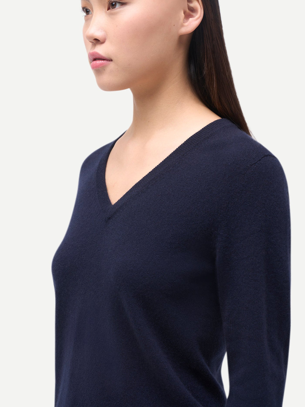 Timeless Cashmere V-neck Sweater — Navy