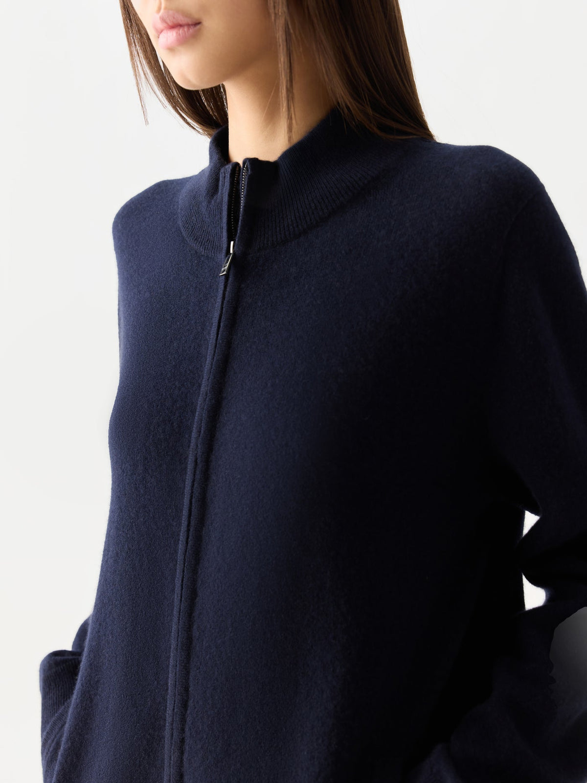 Timeless Cashmere Full-zip Cardigan — Navy