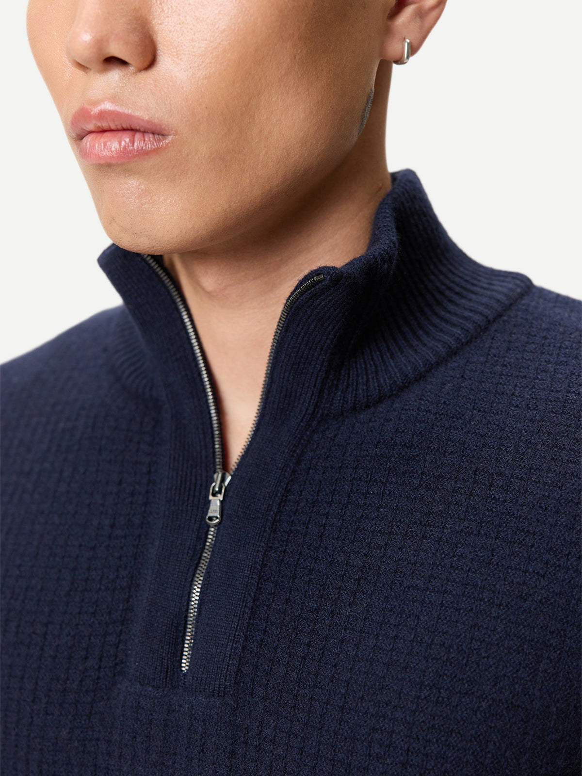 Men's Cashmere Waffle Knit Half-zip Sweater — Navy