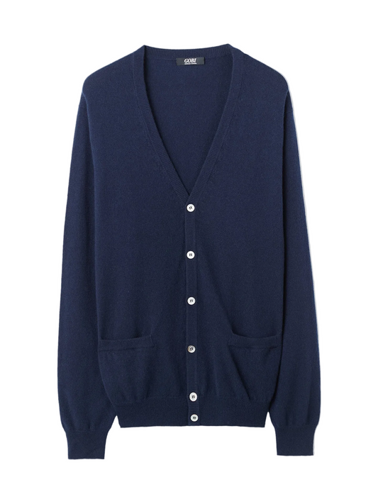 Essential Cashmere V-neck Cardigan — Navy Blue