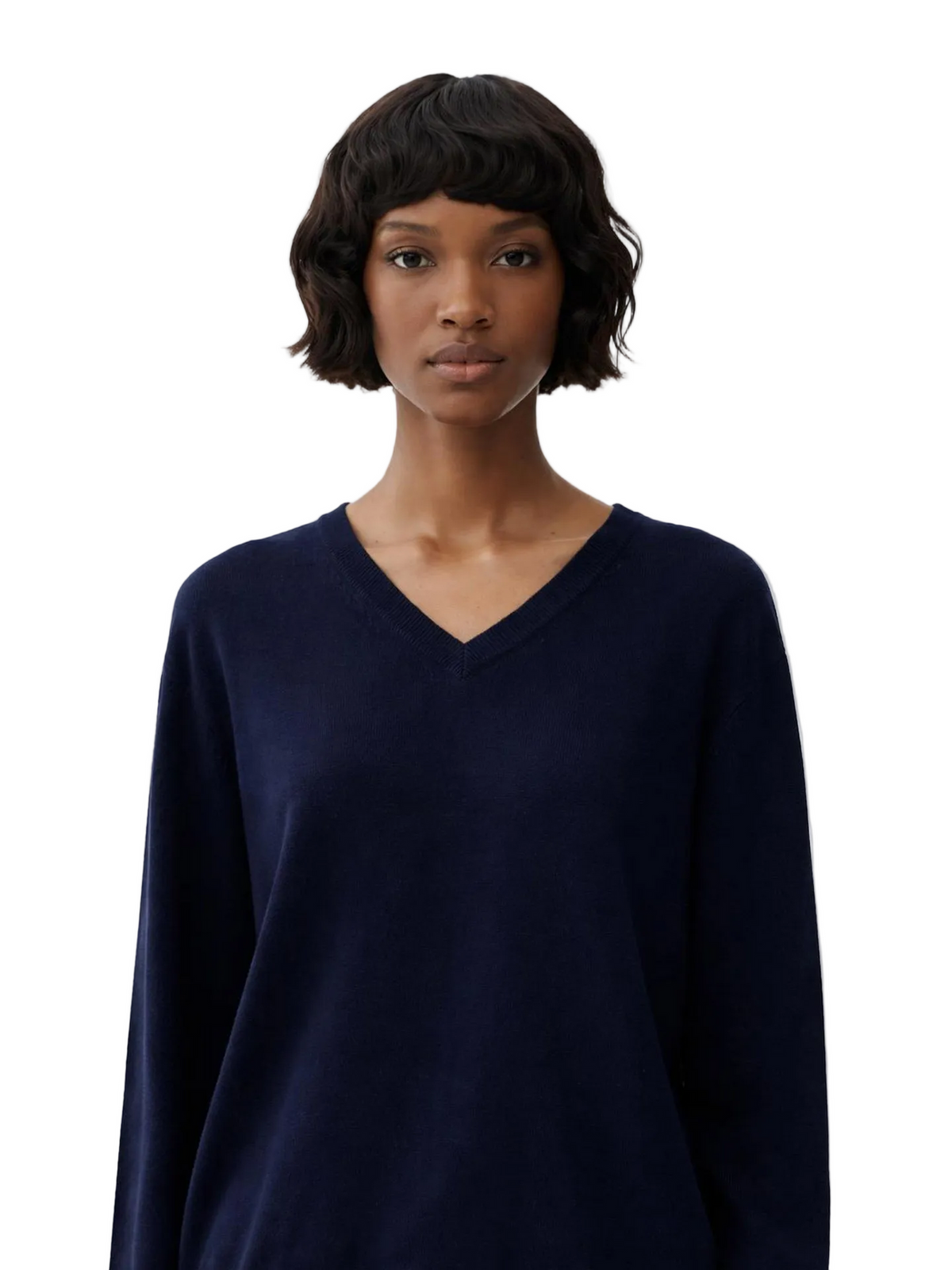 Essential Cashmere V-neck Sweater — Navy Blue