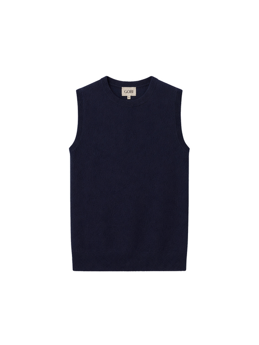 Essential Cashmere Crewneck Vest — Navy Blue