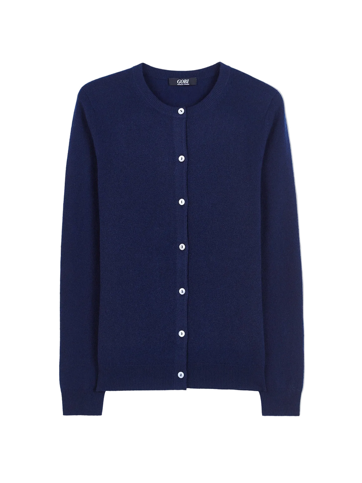 Cashmere Crew Neck Button Cardigan — Navy Blue