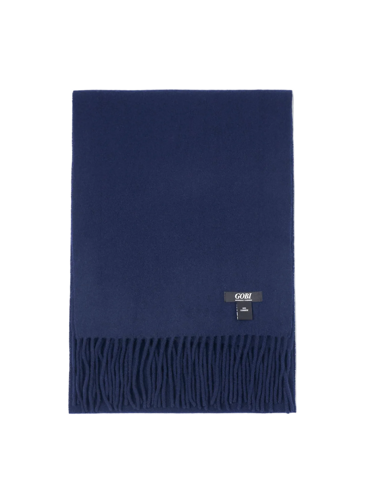 Cashmere Fringed Scarf — Navy Blue