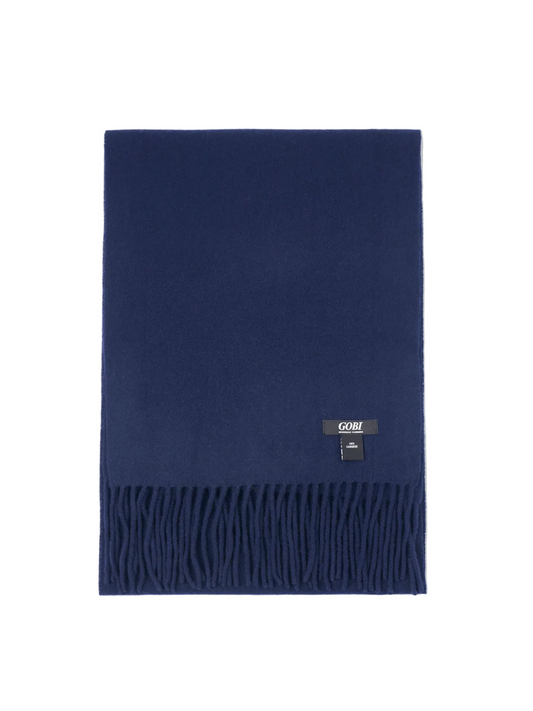 Cashmere Fringed Scarf — Navy Blue