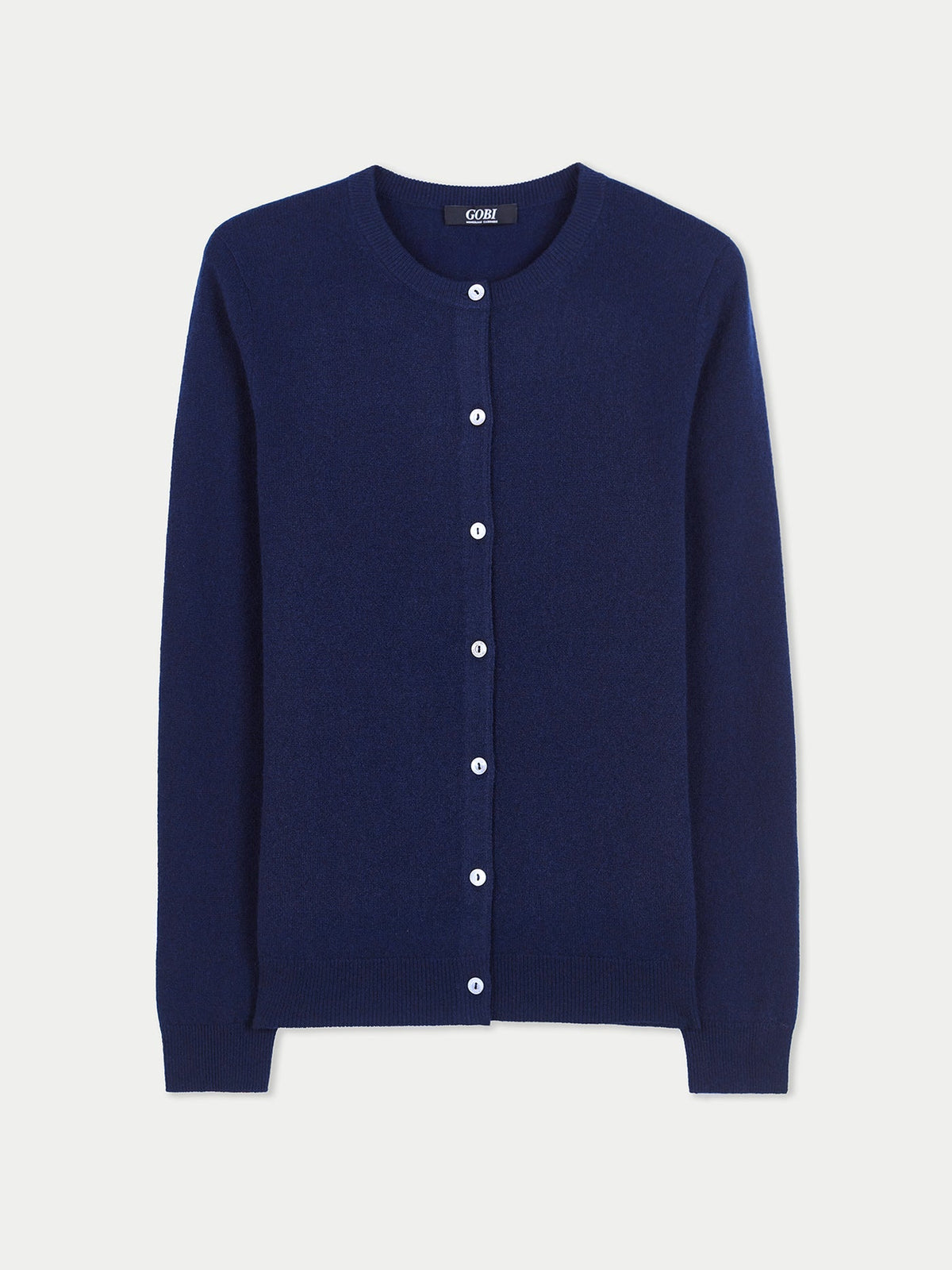 Cashmere Crew Neck Button Cardigan — Navy Blue