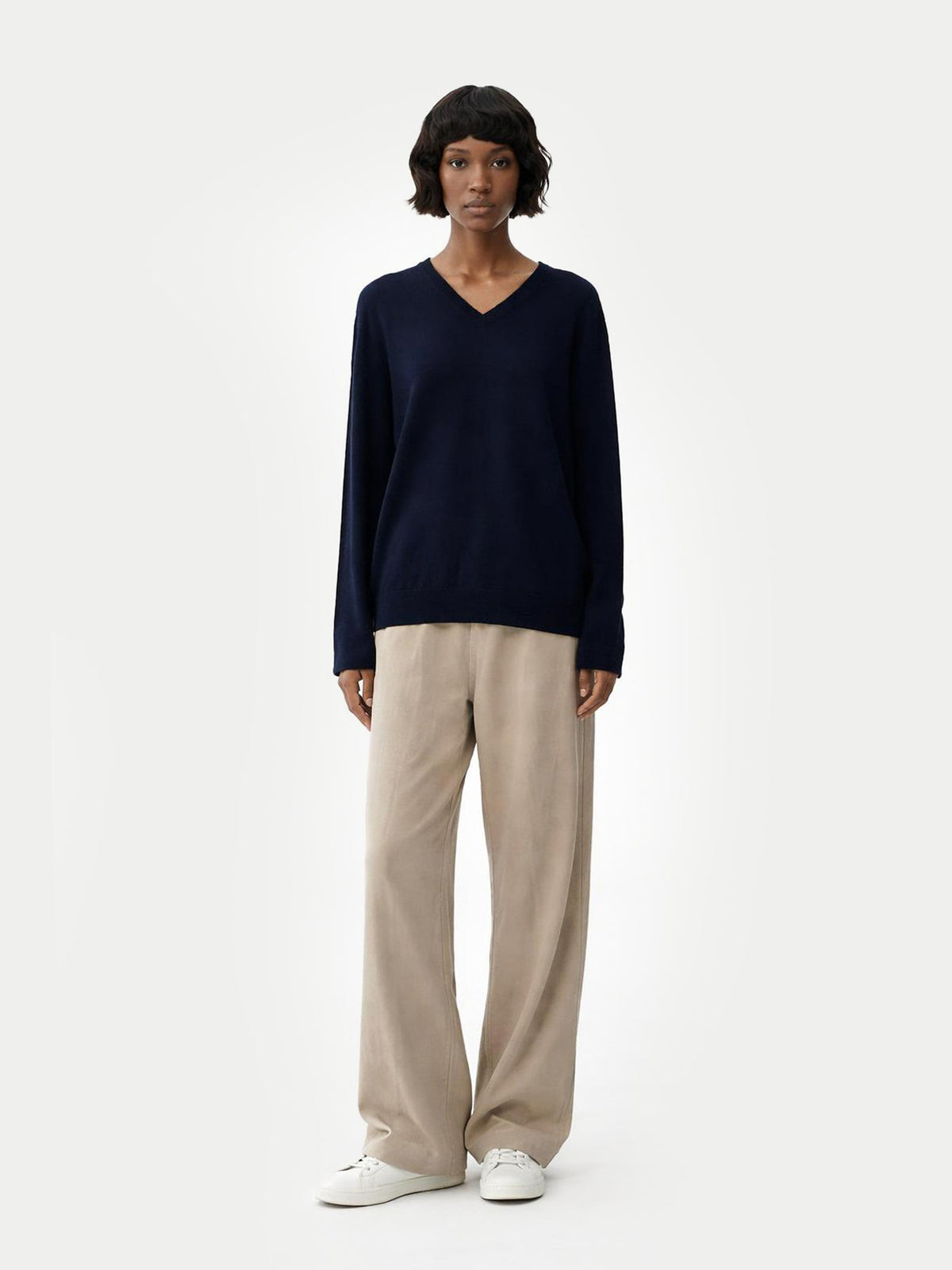 Essential Cashmere V-neck Sweater — Navy Blue