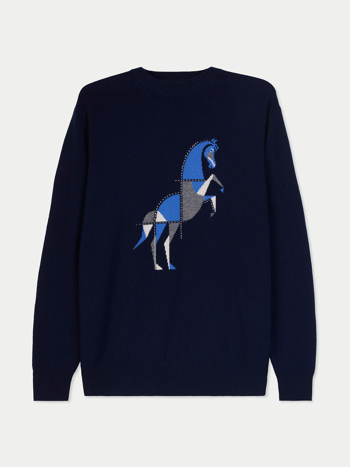 Cashmere Horse Intarsia Sweater — Navy Blue