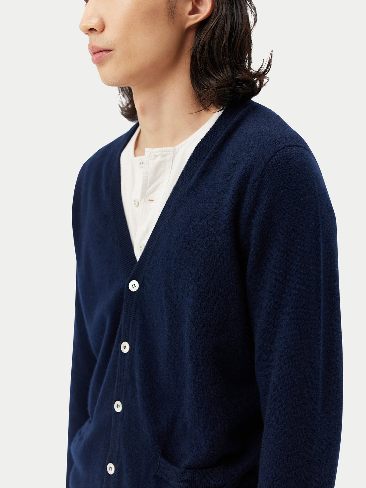 Essential Cashmere V-neck Cardigan — Navy Blue