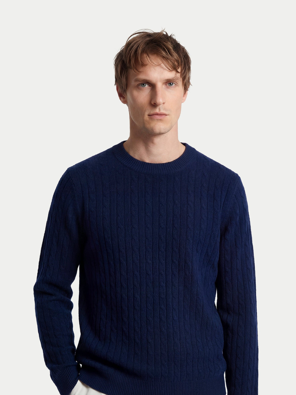Cashmere Cable-knit Sweater — Navy Blue