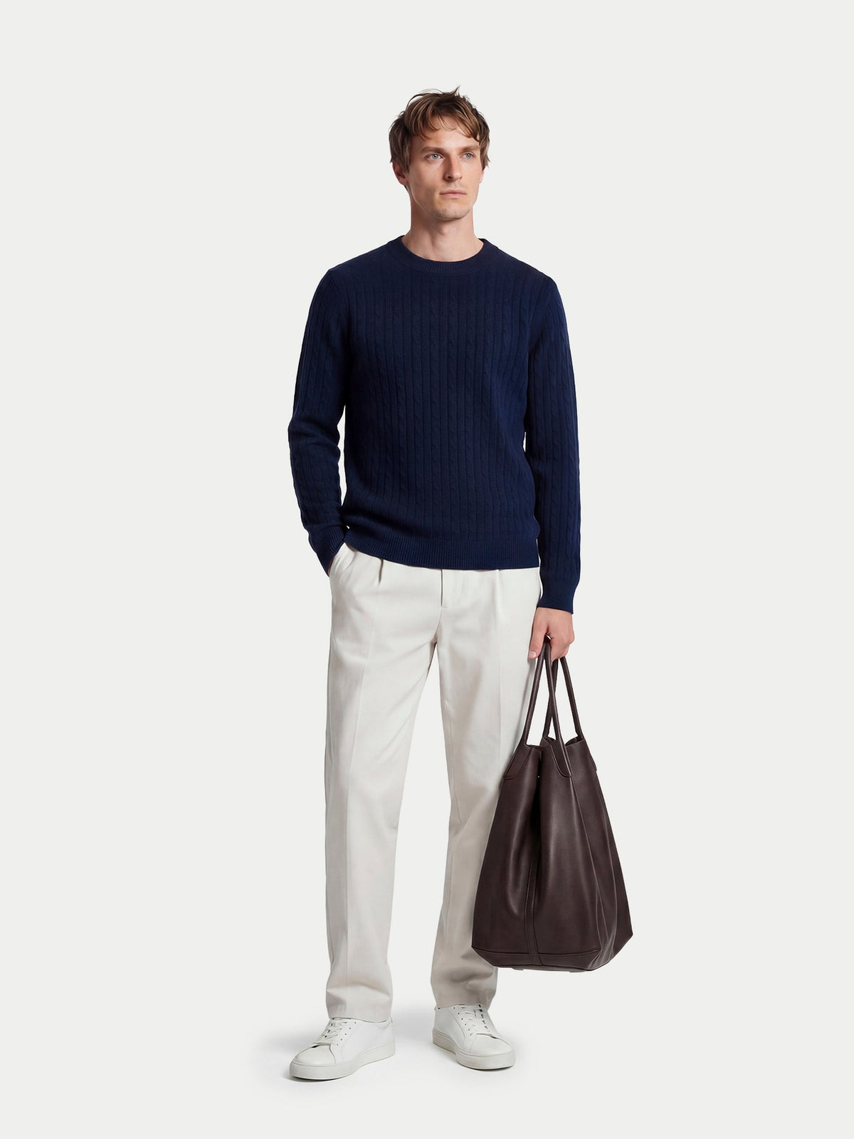 Cashmere Cable-knit Sweater — Navy Blue