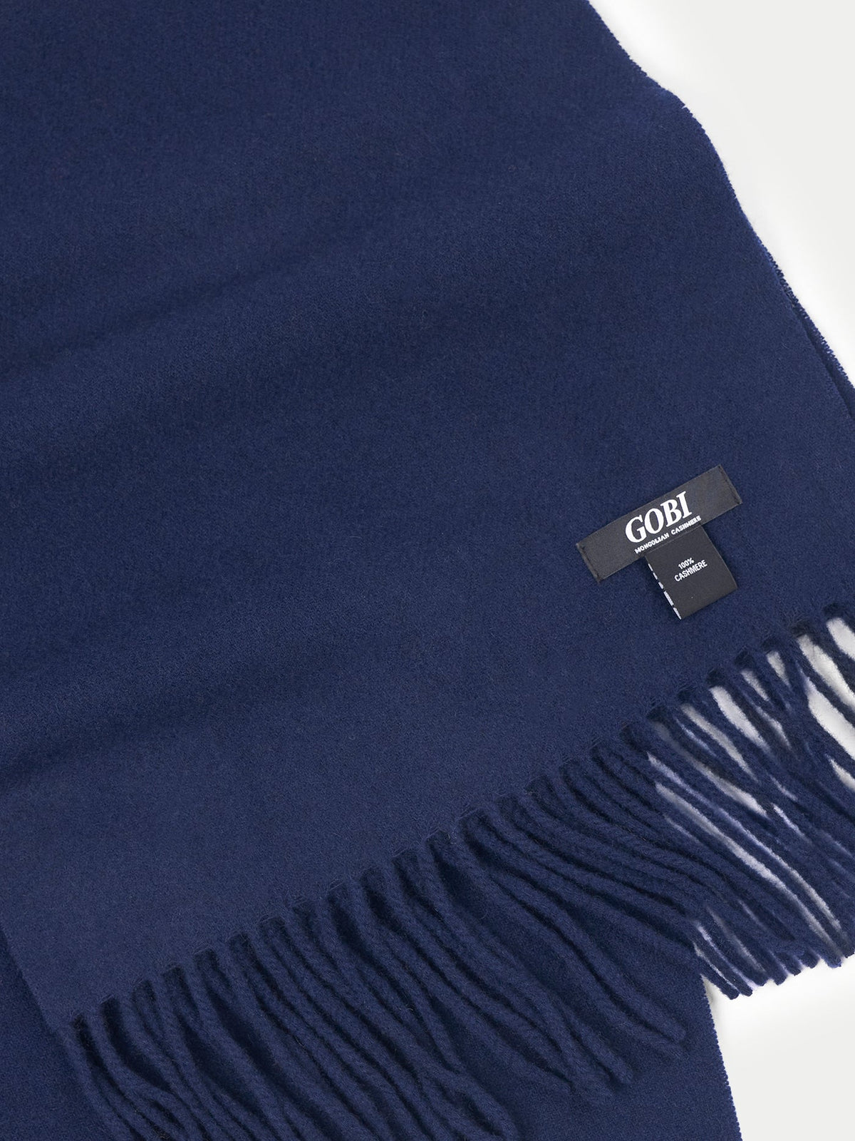 Cashmere Fringed Scarf — Navy Blue