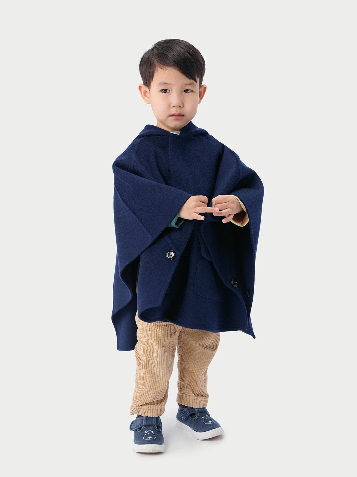 Kids Hooded Cashmere Poncho — Navy Blue