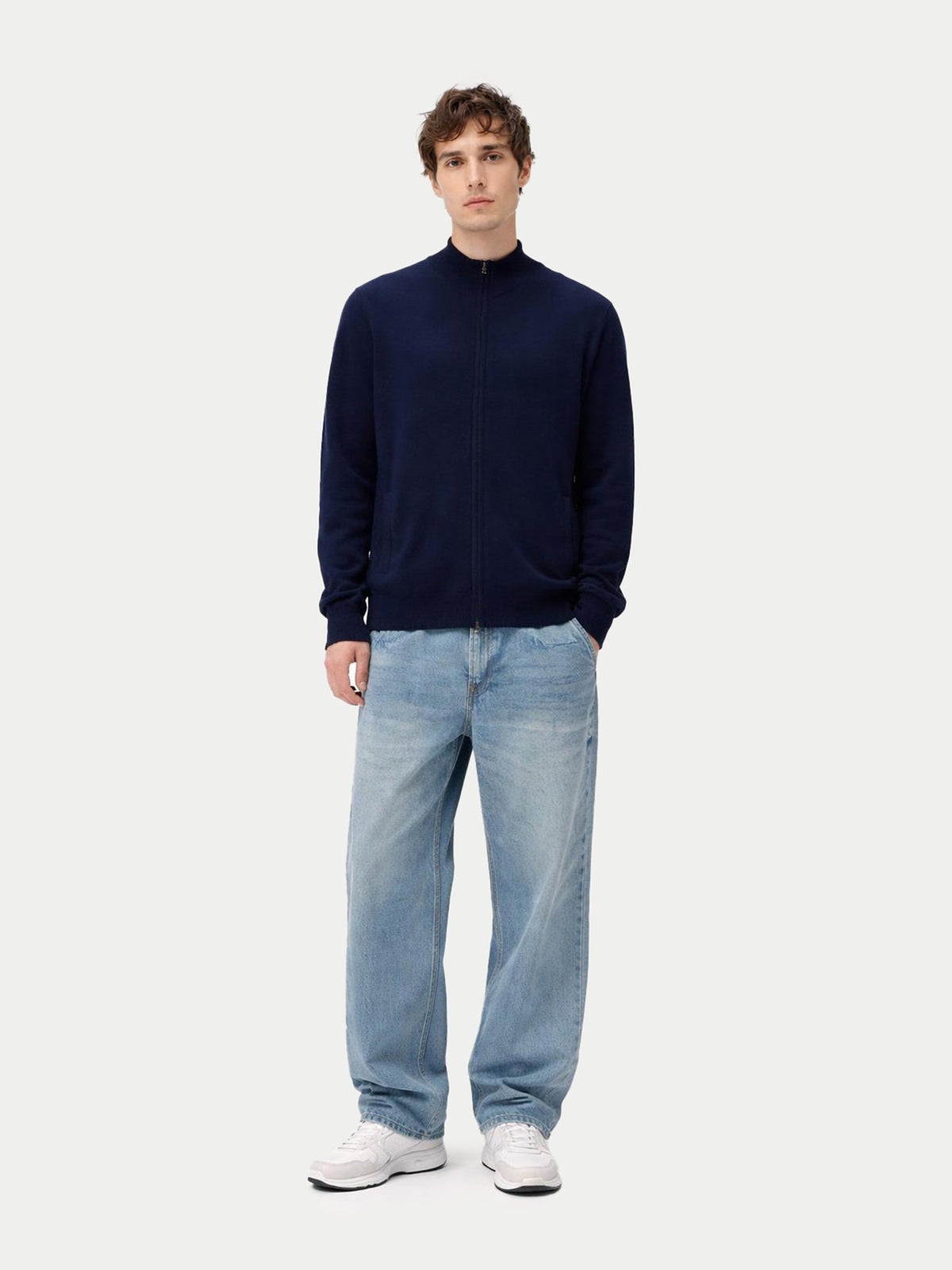 Essential Full-zip Cashmere Cardigan — Navy Blue