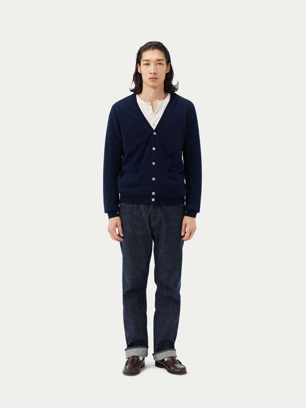 Essential Cashmere V-neck Cardigan — Navy Blue