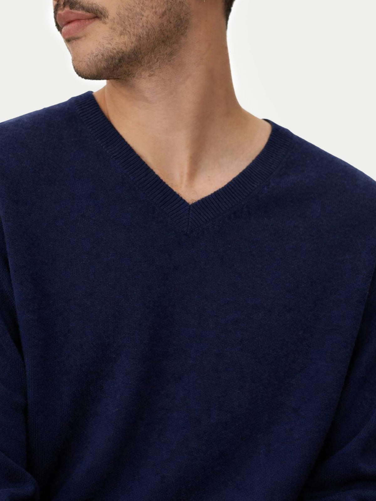 Essential Cashmere V-neck Sweater — Navy Blue