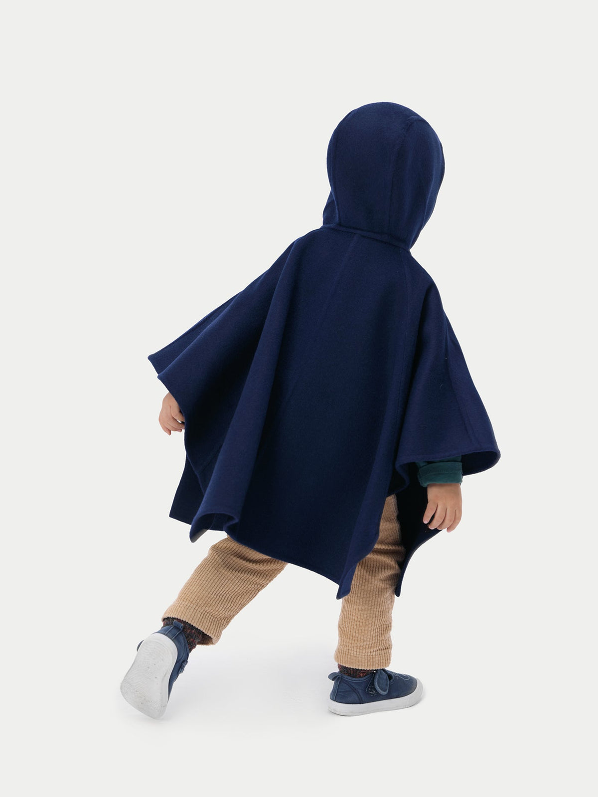 Kids Hooded Cashmere Poncho — Navy Blue
