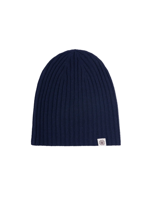 Cashmere Rib Knit Hat — Night Blue