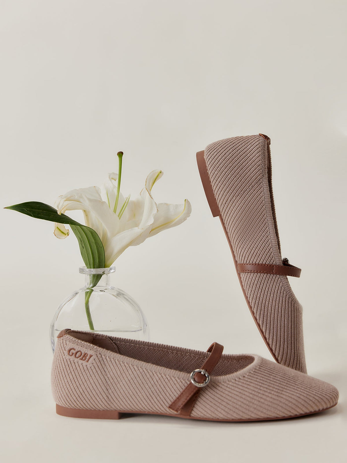 Mercerized Wool Cashmere Knitted Ballet Flats — Nougat Brown