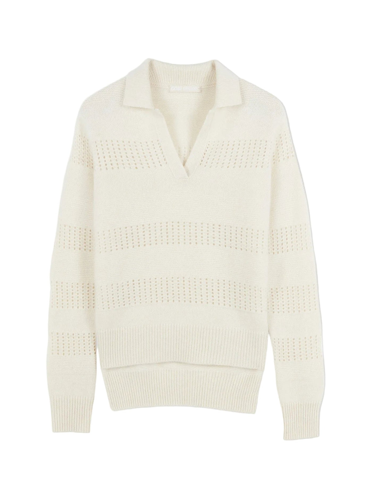 Natural Color Mixed Pattern Cashmere Polo — Off-white