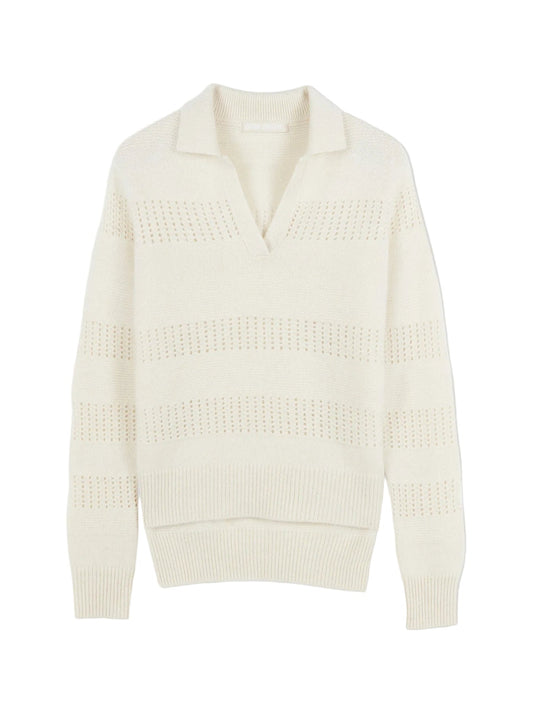 Natural Color Mixed Pattern Cashmere Polo — Off-white
