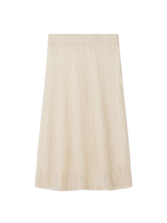 Natural Color Ajour Knit Cashmere Skirt — Off-white